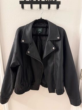 Zara Black Faux Leather Biker Jacket with Snap Lapels